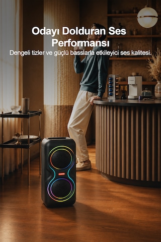 Aşınabilir Mikrofonlu 50w Led Işıklı Bluetooth Hoparlör Seti