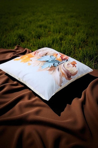 Sonbahar Esintisi Dijital Baskılı Kırlent Kılıfı - 40x40 Cm Ekru