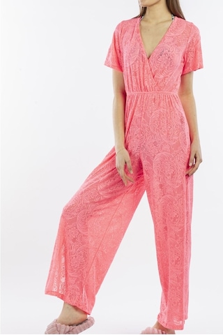 Nicoletta Pembe Kadın Pareo Tulum Plaj Elbisesi Neon Dantelli Pembe