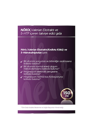Nörıx Uyku Şurubu Valerıan, Melısa Ve 5-htp İçeren Vıtamın Katkılı 150 Ml