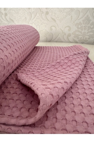 Premium %100 Pamuk Tek Kişilik Yazlık Pike, Yatak Örtüsü, Terletmez Kumaş Pudra Renk 160x240cm Pudra