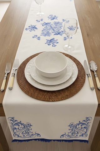 Elysian Blue Keten Runner 45x140 Cm Çok Renkli
