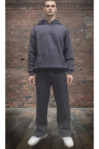 Black Steel Oversize Kalıp Pamuklu Erkek Eşofman Takımı Antrasit
