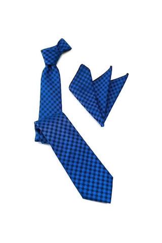 Venchy Sax Siyah Kazayağı Desen Mendilli Kravat 4240 - 6Mk Saks