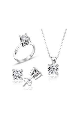 Sertifikalı Swarovski Tektaş Klasik 925 Gümüş Set Takım