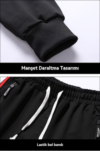 Kapüşonlu Rahat Spor Bol Trend Erkek Ceketi Siyah Ve Kırmızı