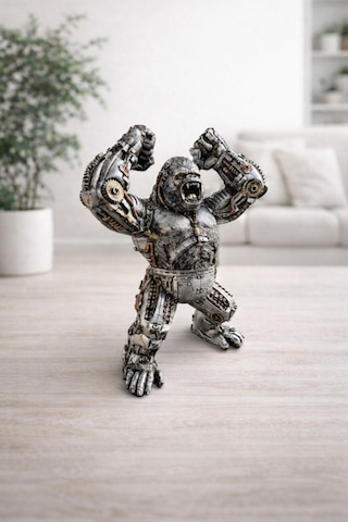 Dekoratif Mekanik Goril Biblo 28 Cm Metal Görünümlü Modern Heykel Obje
