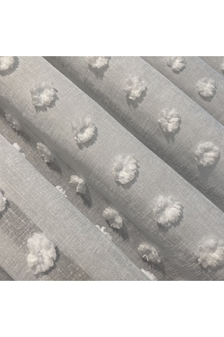 Perdefony Ponpon Keten Tül Perde ekru