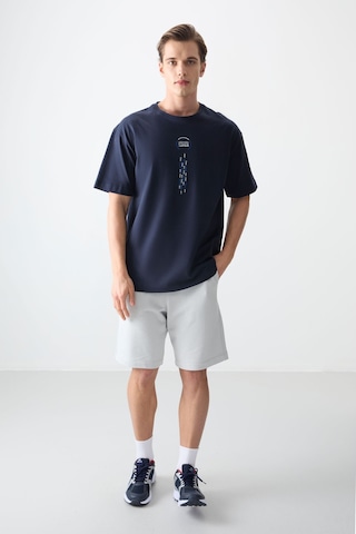 Air Jones Tommy Life Lacivert %100 Pamuk Kalın Yumuşak Dokulu Oversize Fit Baskılı Erkek T-shirt - 88355 Lacivert