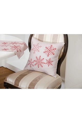Kartanesi Baskılı Kumaş Beje Kırmızı Runner Kırlent Seti 3 Parça 135x50 Cm 1375 Bej