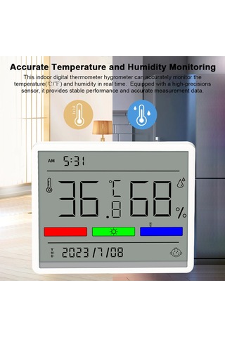 Skycity Beyaz Evcil Dijital Sicaklık Nem Ölçer, Büyük Ekran, Zaman/tarih Gösterimi, Hassas Sensör, Pil İçerir Cr2032