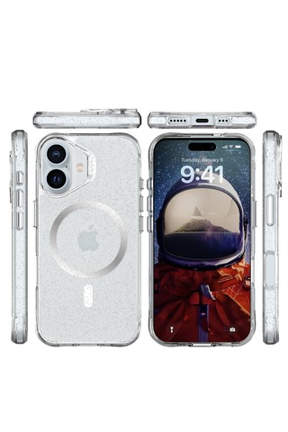 Bix iPhone Uyumlu 16 Plus Magsafe Simli Kılıf Shock Pocket Darbe Emici Teknolojili Çizilmeye Dayanıklı Simli Şeffaf