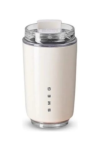 Lemestar Smeg Çift Cidarlı Vakumlu Paslanmaz Çelik Kahve Termosu, 320 Ml, Kapaklı Beyaz Sarı