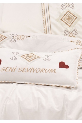 Aysima 4 Yastıklı %100 Pamuklu Nevresim Takımı 7 Parça Vizon
