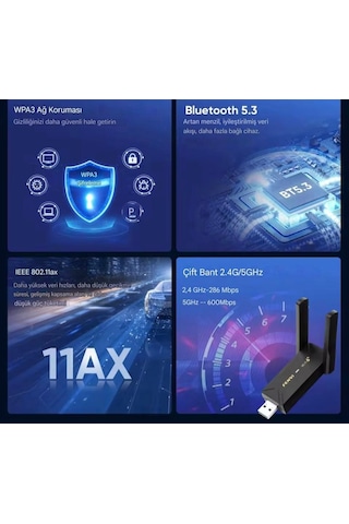 Fu-ax900 Wifi-6+bluetooth 5.3 Adaptörü Yüksek Çekim Ce Sertifika