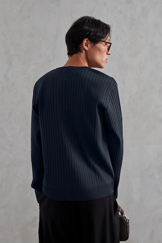 Erkek Fitilli Henley Yaka Düğmeli Triko Kazak Lacivert