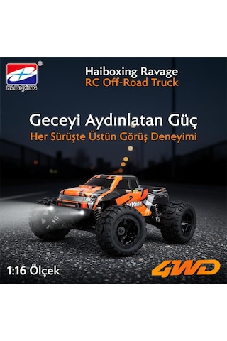 Haıboxıng Rc 1/16 Ravage 45+ Km/h Sürat Uzaktan Kumandalı Rc Model Araba Rtr Elektrikli 4wd Brushless Fırçasız Offroad Truck Turuncu