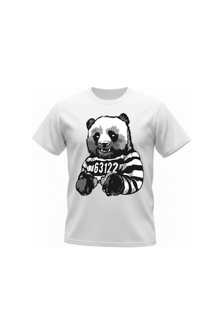 Urbantrendstore Unisex Panda Mahkum Temalı Oversize Fit Rahat Geniş Salaş T-shirt Günlük Tişört Beyaz