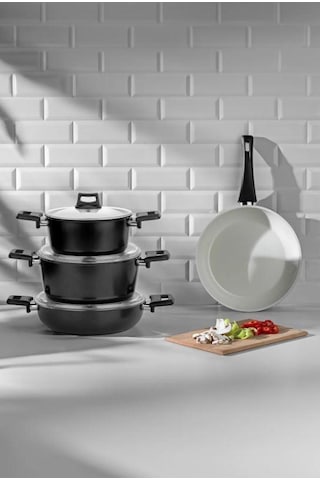 Nehir Ceramic Siyah 7 Parça Tencere Seti