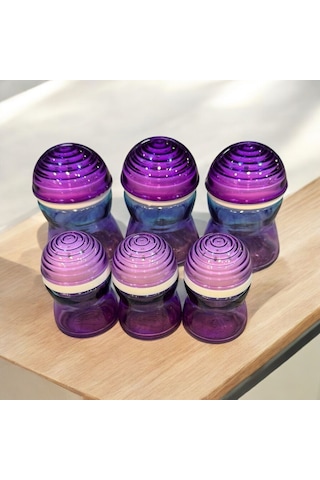 Kapaklı Baharatlık Tuzluk - 6 Lı Baharatlık Seti 2 Boy Mor Kırmızı