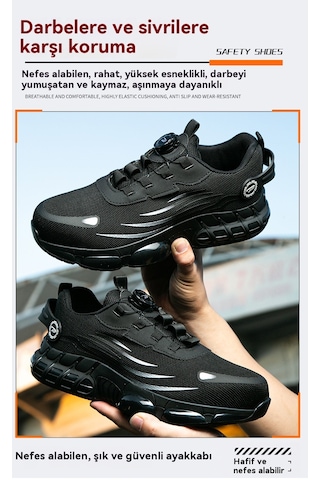 Uçan Dokuma Düğmeli Delinmeye Dayanıklı İş Ayakkabıları Siyah