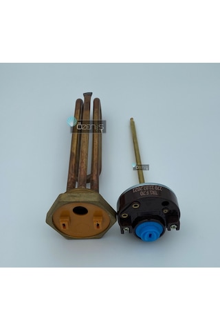 1-1/4" Kafalı Bakır Kıvrık Kısa Çay Kazanı Isıtıcı Rezistansı - Termostatlı