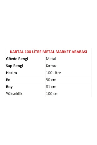 100 Litre Kartal Metal Market Alışveriş Arabası / En:50 Boy:81 Yükseklik:100 Cm