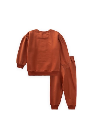 Etiket Detaylı Sweatshirt Takım 1-7 Yaş Kiremit Kiremit