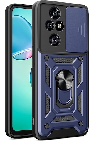 Honor 200 Pro Uyumlu Kılıf Magnetik Standlı Kamera Korumalı Zore Sürgülü Vega Kapak-mavi Mavi