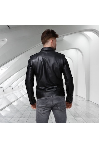 Nyc Giyim Tekstil & Deri Motorcu Tarzı Hakiki Deri Biker Mont Siyah Renk Siyah