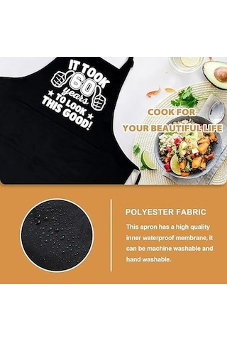 Xspring Şef Önlüğü, 3 Cep Mutfak Önlüğü, Yüksek Yoğunluklu Polyester Kumaş, Tek Beden Herkese Uyar, Kadın Ve Erkekler İçin Pişirme Önlüğü, 55. 60. 65. Doğum Günü Hediyesi 256