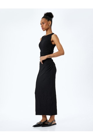 Koton Slim Fit Dokulu Drape Detaylı Yüksek Bel Kalem Etek Siyah 5sak10002uk Siyah