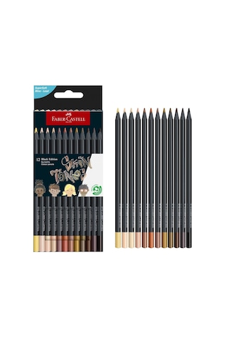 Black Edition Boya Kalemi 12'li Skin Tones, Siyah Lata, Siyah Kağıda Uyumlu, Ergonomik Üçgen Gövde, Ten Renkleri Çok Renkli