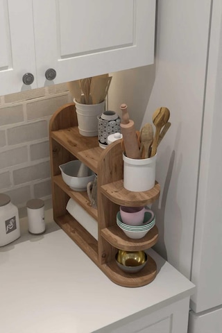 Reyo Home Modern Peçetelikli Baharatlık Mutfak Rafı Atlantik Çam Diğer