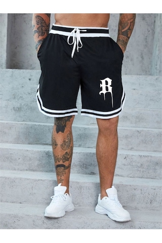 Altamira Erkek Siyah B Baskılı Oversize Şeritli Şort 001 Altamira Erkek Siyah B Baskılı Oversize Şeritli Şort 001