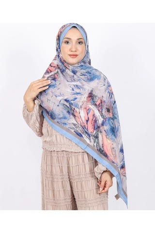 Luissa Bambu Kraş Şal Pastel Desen İndigo Mavi