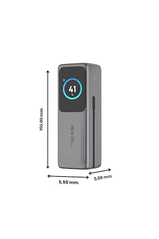 140w Süper Hızlı Şarj 30000mah Powerbank Dijital Led Ekran 2 Usb-c + 1 Usb-a Çıkış Dahili Type-c Kablo Laptop Uyumlu Taşınabilir Şarj Cihazı Açık Gri
