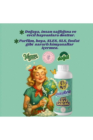 Pakzone %100 Doğal Sıvı Arap Sabunu Bitkisel Vegan 1000 Ml Tekli