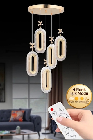 Lumia Lighting Damla Model 6"lı Gümüş Kumandalı 3 Renk Modu Ledli Modern Plafonyer Salon Mutfak Çocuk Yatak Odası Led Avize Altın