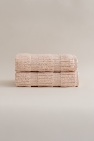 Ivory Somon Bordürlü Mikro Fiber %100 Pamuk 2li Banyo Havlusu Set Somon