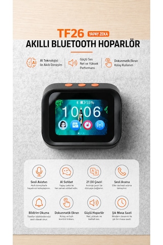 Tf26 Yapay Zeka Sesli Asistan Akıllı Bluetooth Hoparlör Aı Sohbet 21 Dil Çeviri Dokunmatik Ekran Dijital Masa Saati Bluetooth 5.4