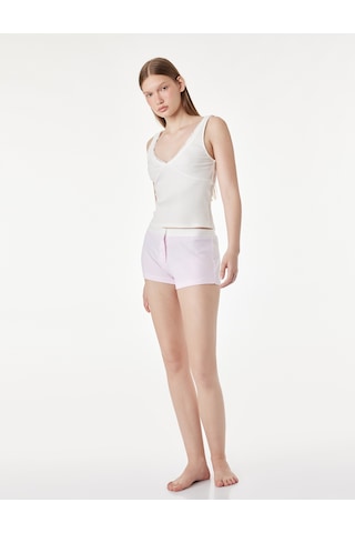 Koton Beli Lastikli Düğme Detaylı Rahat Kesim Pamuklu Şort Pijama Altı Pınk Strıpe 6slk80037mk Pembe