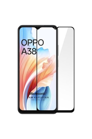 Oppo A38 Tam Kaplayan Temperli Cam Ekran Koruyucu Siyah A38 İle Uyumlu Ekran Koruyucu - Siyah