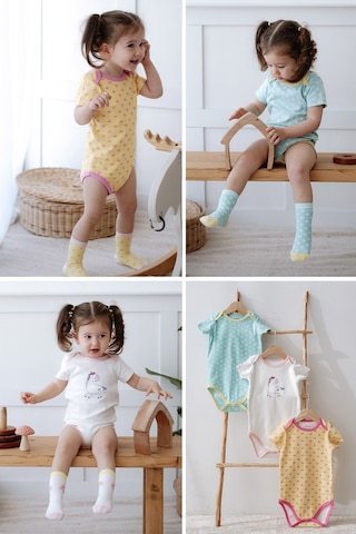 Lilabio %100 Pamuk 3'lü Kısa Kollu Bebek Body Renkli Çok Renkli