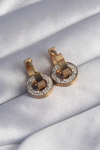 316l Çelik Gold Renk Zirkon Taşlı İç İçe Geçmeli Oval Küpe - Tj-bkp9014 Çok Renkli