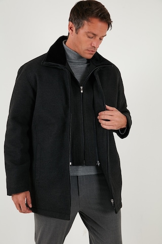 Buratti Slim Fit Çıkarılabilir Tüylü Yaka Detaylı Astarlı Kaşe Erkek Kaban 58400217 Füme