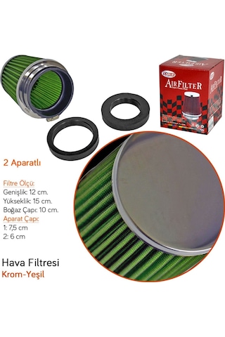 Carub BR4686102 Tuning Hava Filtresi 2 Aparatlı Krom-Yeşil