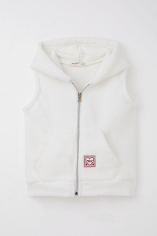 Breeze Kız Çocuk Polar Yelek Kalp Armalı Kapüşonlu Cepli 3-8 Yaş, Beyaz Beyaz