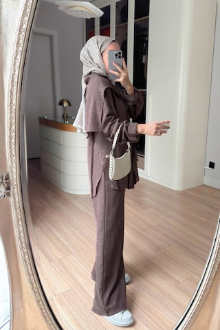 Ka Hijab Omuz Fular Detaylı 3'lü Takım - Kahverengi