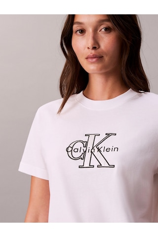 Calvin Klein Kısa Kollu Klasik Monologo Metalik Bisiklet Yaka Kadın Beyaz T-shirt Lv047e819g-yaa Beyaz